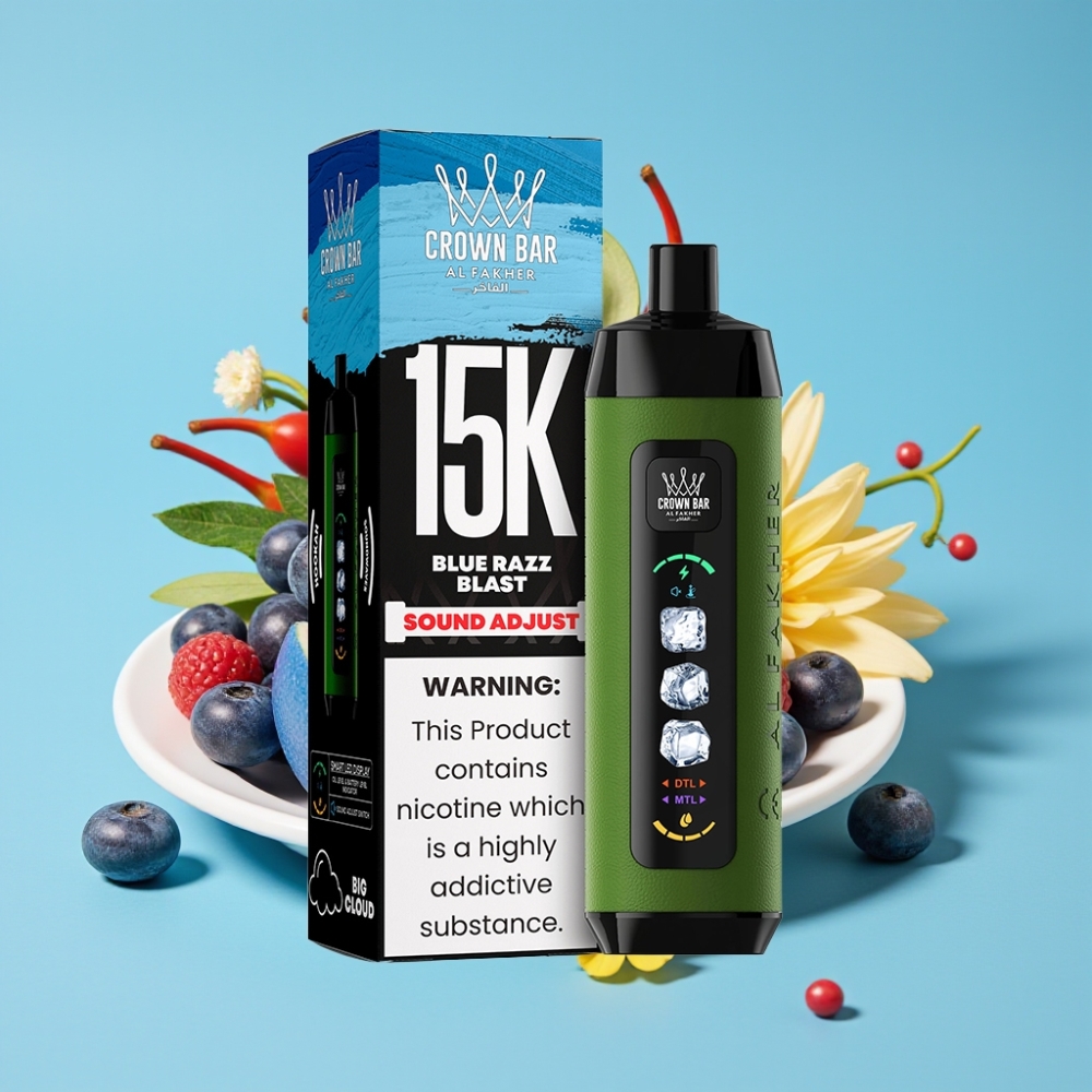 Al Fakher 15k Ice Adjust Clouds 15000 Puffs LED Display Mesh Coil Blue Razz Blast