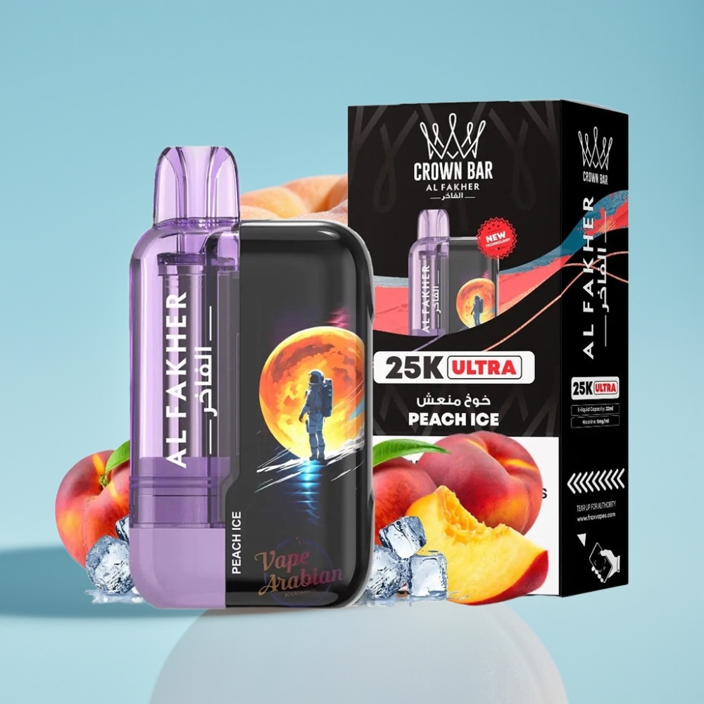 Al Fakher Crown Bar Ultra 25K 22ml Mesh Peach Ice Disposable Vape