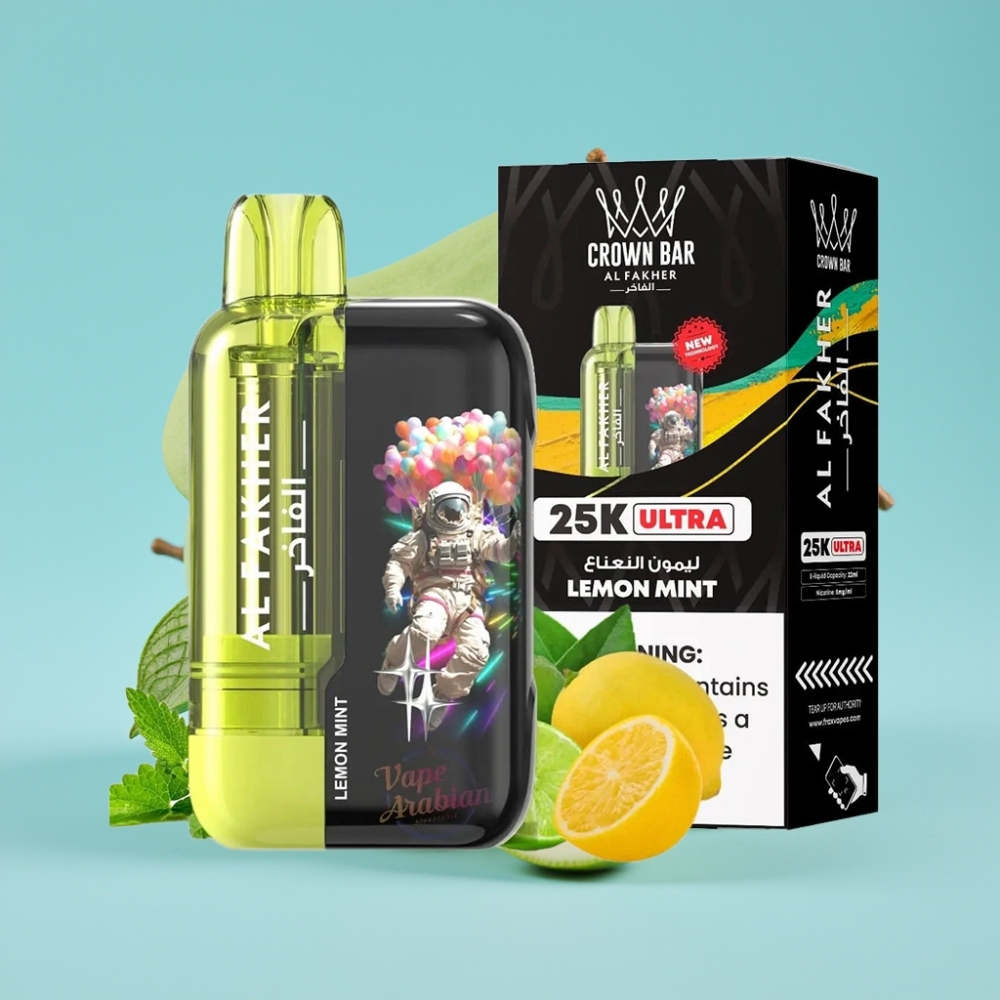 Al Fakher Crown Bar Ultra 25K LED Mesh Lemon Mint Disposable Vape