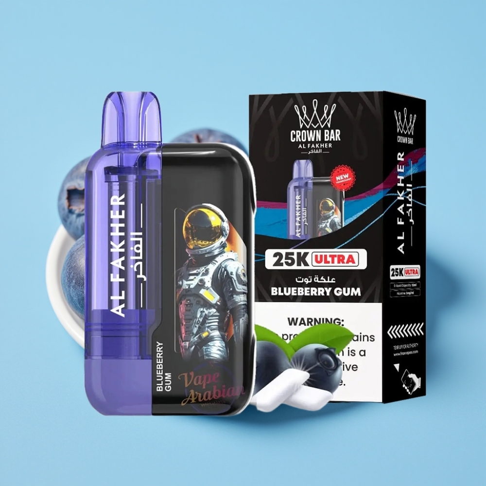 Al Fakher Crown Bar Ultra 25K Mesh 22ml Blueberry Gum Disposable Vape