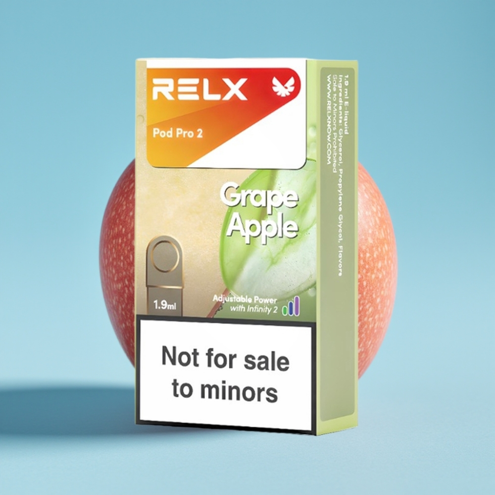 RELX Pod Pro 2 600 Puffs 0% Nicotine Grape Apple 1.9ml 3-Mode