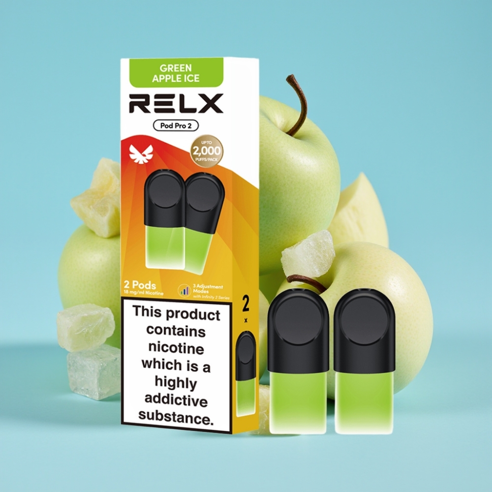 RELX Pod Pro 2 600 Puffs 1.8% Green Apple Ice 1.9ml 3 Voltage Modes