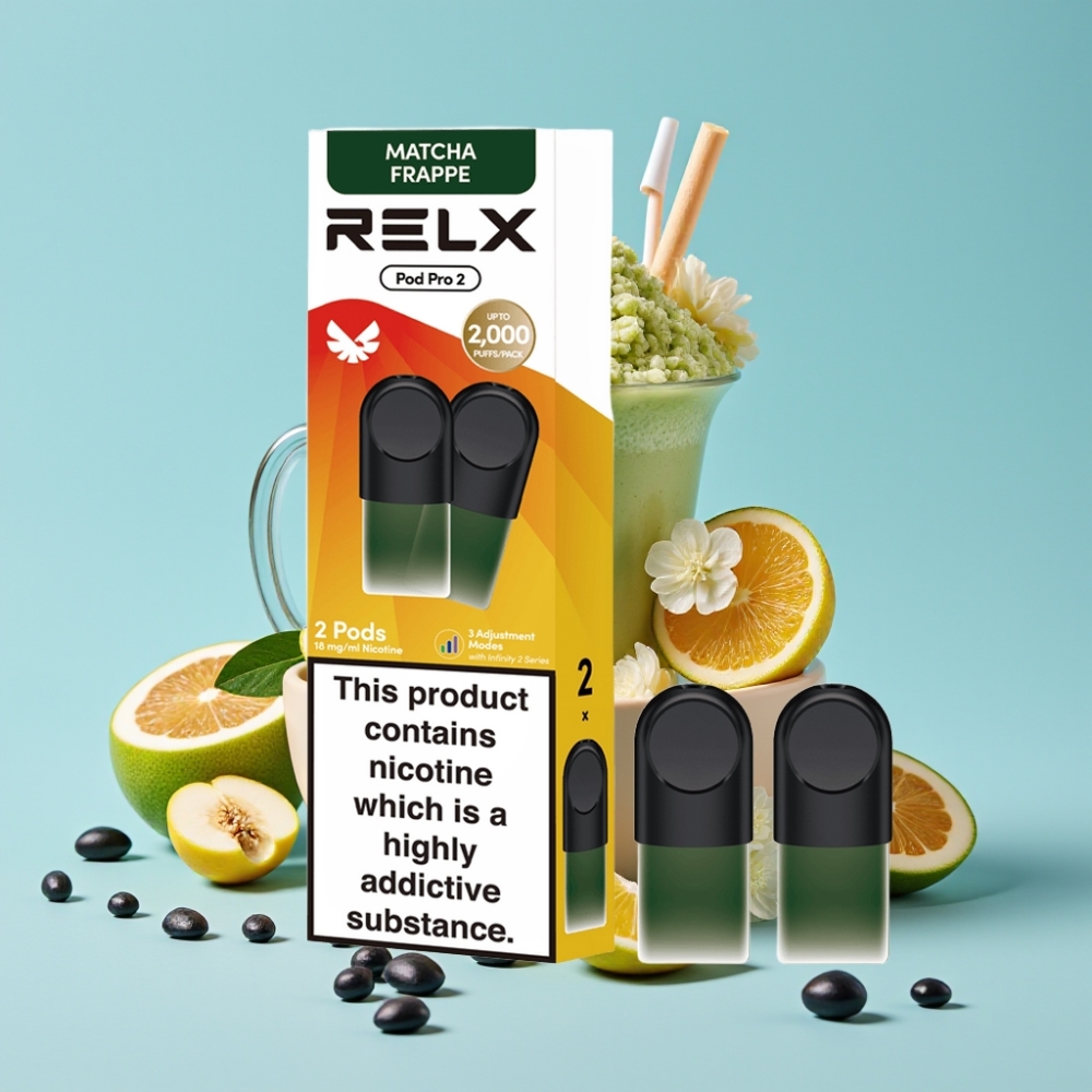 RELX Pod Pro 2 600 Puffs 1.8% Tea-Matcha Frappe 3 Voltage Modes