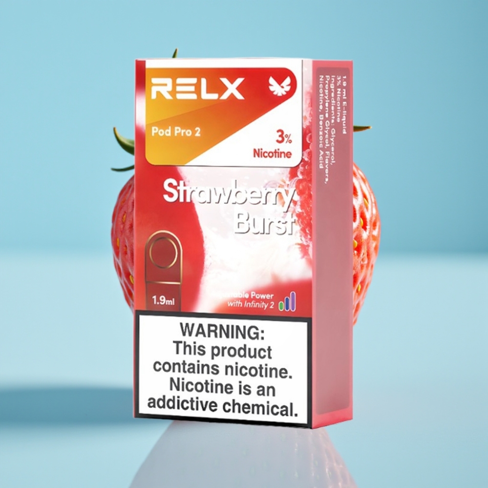 RELX Pod Pro 2 600 Puffs 3% Nicotine Strawberry Burst 1.9ml Eco-Smooth-Boost