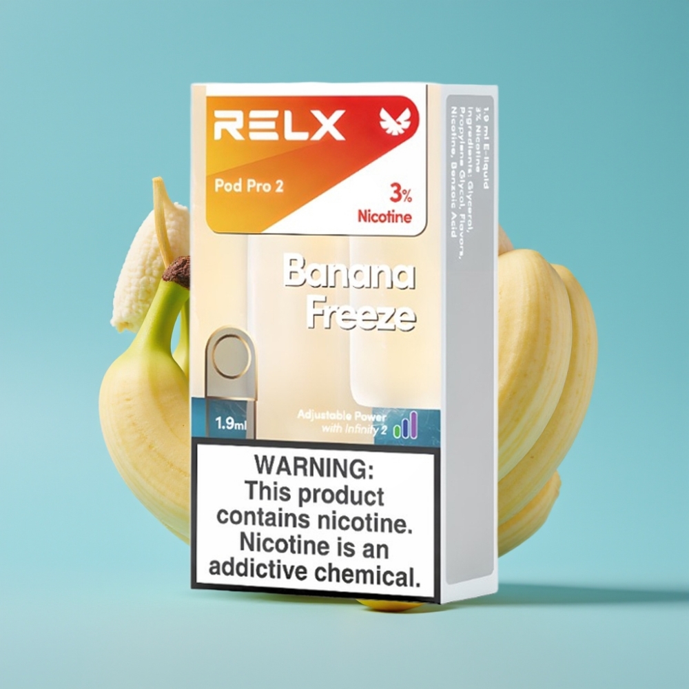 RELX Pod Pro 2 600 Puffs Banana Freeze 3% 1.9ml 3 Voltage Modes